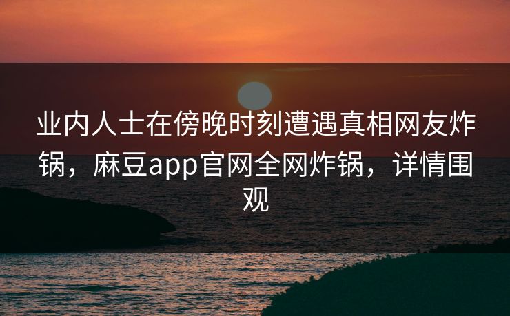 业内人士在傍晚时刻遭遇真相网友炸锅，麻豆app官网全网炸锅，详情围观